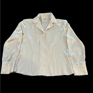 Talbots Silk Blouse Size 8 Soft Pearl Sheen Long Sleeves Collard Neckline
